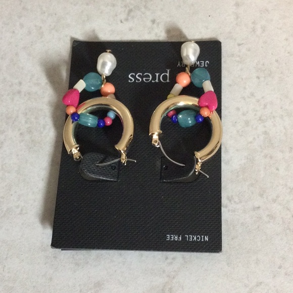 NWT Free Press gold hoops with colorful bead earrings - Picture 3 of 6